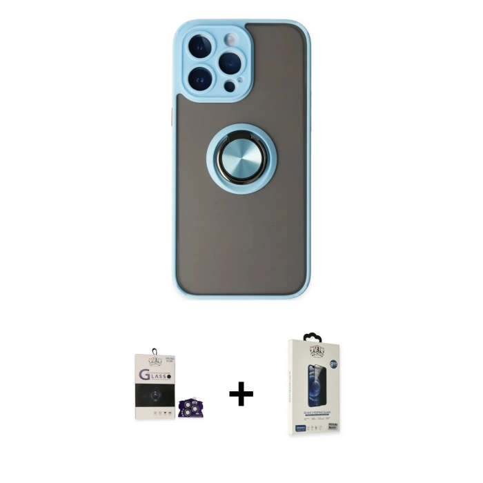 MARSİLYAN™- iPhone 14 Pro Max Kılıf Yörünge Çizgi - Siyah Bilvis Hayalet Cam Ekran Koruyucu + Bilvis Titan Kamera Lens - GS