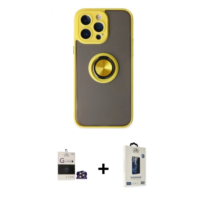 MARSİLYAN™- iPhone 14 Pro Max Kılıf Yörünge Çizgi - Siyah Bilvis Hayalet Cam Ekran Koruyucu + Bilvis Titan Kamera Lens - GS