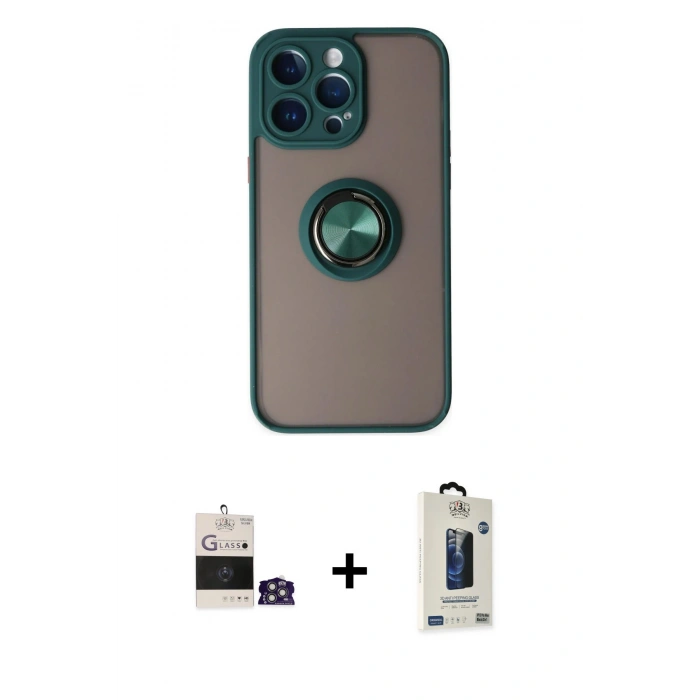 MARSİLYAN™- iPhone 14 Pro Max Kılıf Yörünge Çizgi - Siyah Bilvis Hayalet Cam Ekran Koruyucu + Bilvis Titan Kamera Lens - GS