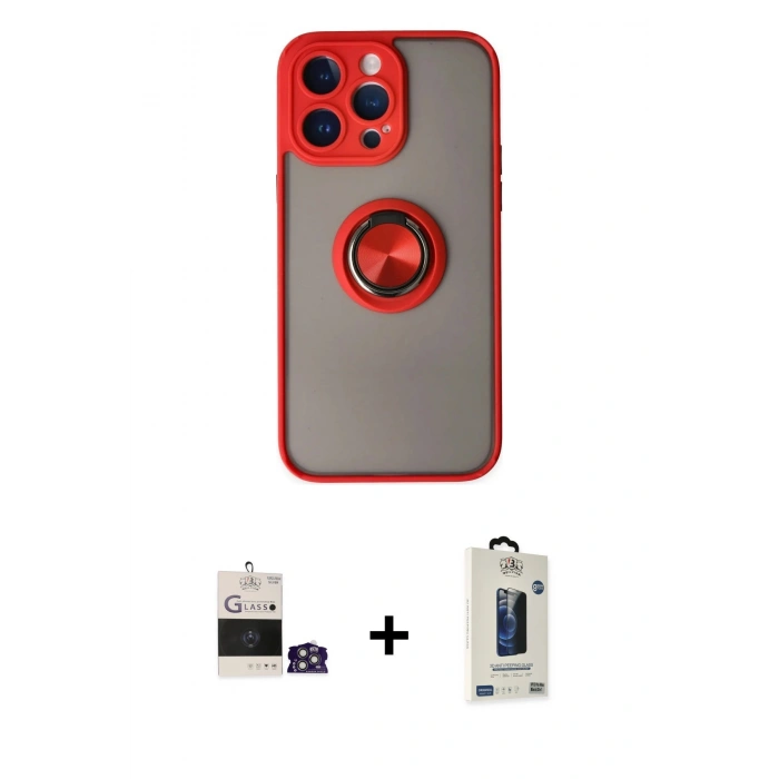MARSİLYAN™- iPhone 14 Pro Max Kılıf Yörünge Çizgi - Siyah Bilvis Hayalet Cam Ekran Koruyucu + Bilvis Titan Kamera Lens - GS