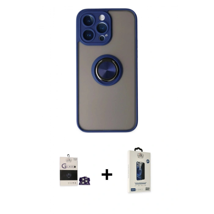 MARSİLYAN™- iPhone 14 Pro Max Kılıf Yörünge Çizgi - Siyah Bilvis Hayalet Cam Ekran Koruyucu + Bilvis Titan Kamera Lens - GS