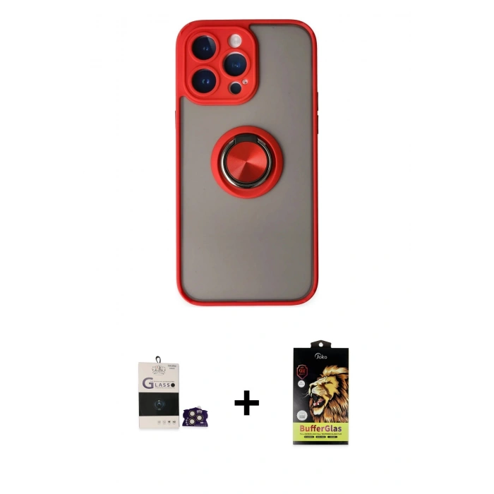 MARSİLYAN™- iPhone 14 Pro Max Kılıf Yörünge Çizgi - Siyah Buffer Cam Ekran Koruyucu + Bilvis Titan Kamera Lens - GD