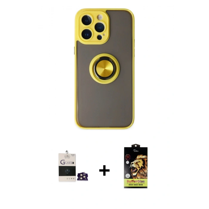 MARSİLYAN™- iPhone 14 Pro Max Kılıf Yörünge Çizgi - Siyah Buffer Cam Ekran Koruyucu + Bilvis Titan Kamera Lens - GD