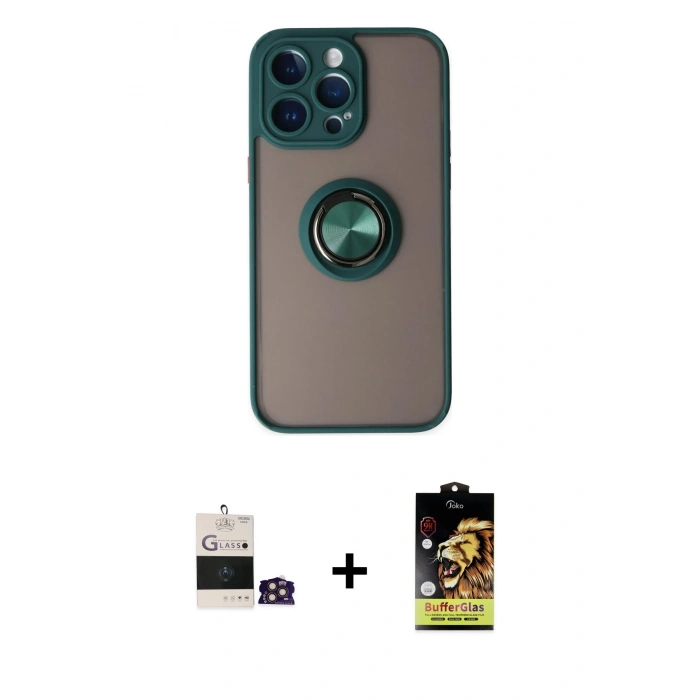 MARSİLYAN™- iPhone 14 Pro Max Kılıf Yörünge Çizgi - Siyah Buffer Cam Ekran Koruyucu + Bilvis Titan Kamera Lens - GD
