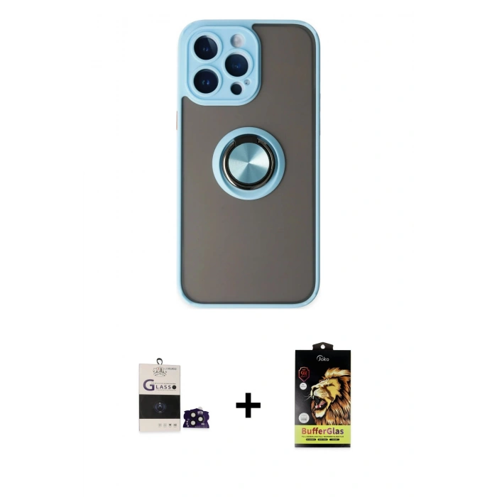 MARSİLYAN™- iPhone 14 Pro Max Kılıf Yörünge Çizgi - Siyah Buffer Cam Ekran Koruyucu + Bilvis Titan Kamera Lens - SH