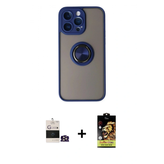 MARSİLYAN™- iPhone 14 Pro Max Kılıf Yörünge Çizgi - Siyah Buffer Cam Ekran Koruyucu + Bilvis Titan Kamera Lens - GD