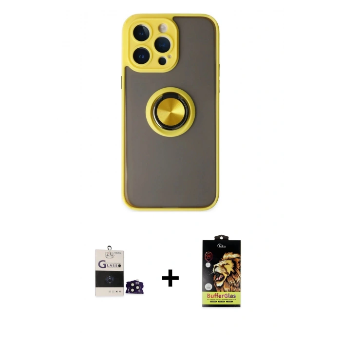 MARSİLYAN™- iPhone 14 Pro Max Kılıf Yörünge Çizgi - Siyah Buffer Cam Ekran Koruyucu + Bilvis Titan Kamera Lens - SH