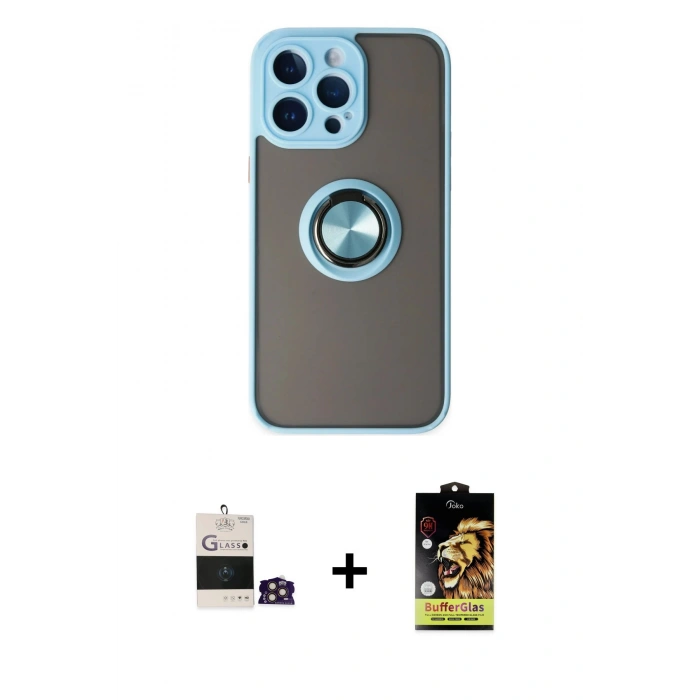 MARSİLYAN™- iPhone 14 Pro Max Kılıf Yörünge Çizgi - Siyah Buffer Cam Ekran Koruyucu + Bilvis Titan Kamera Lens - GD