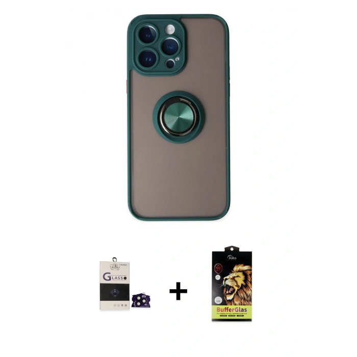 MARSİLYAN™- iPhone 14 Pro Max Kılıf Yörünge Çizgi - Siyah Buffer Cam Ekran Koruyucu + Bilvis Titan Kamera Lens - SH