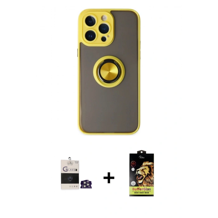 MARSİLYAN™- iPhone 14 Pro Max Kılıf Yörünge Çizgi - Siyah Buffer Cam Ekran Koruyucu + Bilvis Titan Kamera Lens - GS