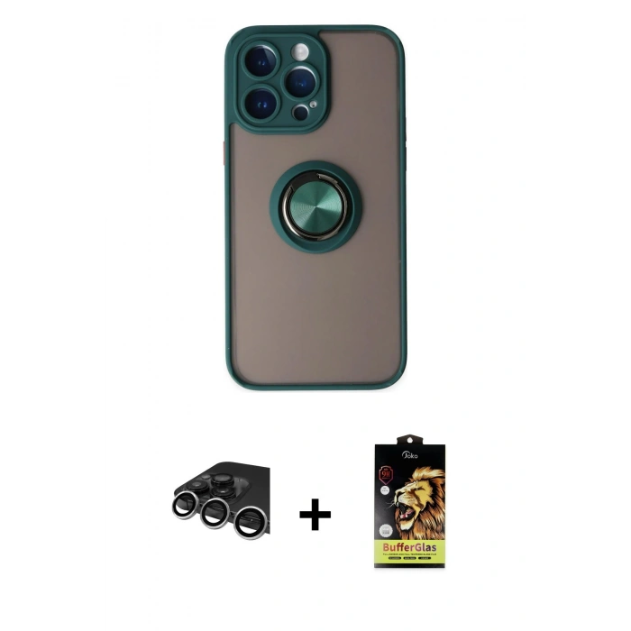 MARSİLYAN™- iPhone 14 Pro Max Kılıf Yörünge Çizgi - Siyah Buffer Cam Ekran Koruyucu + Raze Metal Kamera Lens - GS
