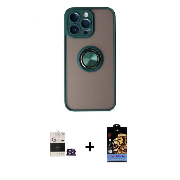MARSİLYAN™- iPhone 14 Pro Max Kılıf Yörünge Çizgi - Siyah Buffer Hayalet Cam Ekran Koruyucu + Bilvis Titan Kamera Lens - GS