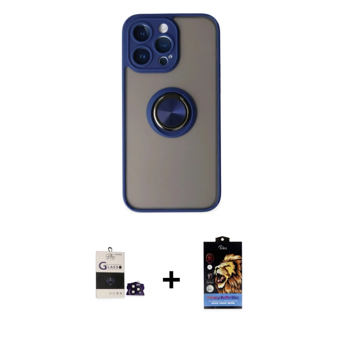 MARSİLYAN™- iPhone 14 Pro Max Kılıf Yörünge Çizgi - Siyah Buffer Hayalet Cam Ekran Koruyucu + Bilvis Titan Kamera Lens - SH