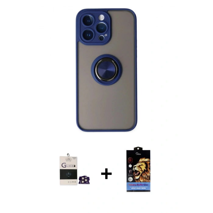 MARSİLYAN™- iPhone 14 Pro Max Kılıf Yörünge Çizgi - Siyah Buffer Hayalet Cam Ekran Koruyucu + Bilvis Titan Kamera Lens - GD