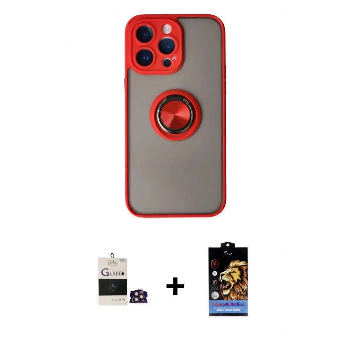 MARSİLYAN™- iPhone 14 Pro Max Kılıf Yörünge Çizgi - Siyah Buffer Hayalet Cam Ekran Koruyucu + Bilvis Titan Kamera Lens - GD