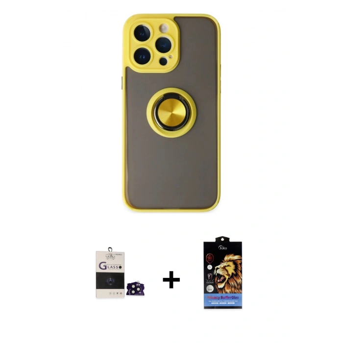 MARSİLYAN™- iPhone 14 Pro Max Kılıf Yörünge Çizgi - Siyah Buffer Hayalet Cam Ekran Koruyucu + Bilvis Titan Kamera Lens - SH