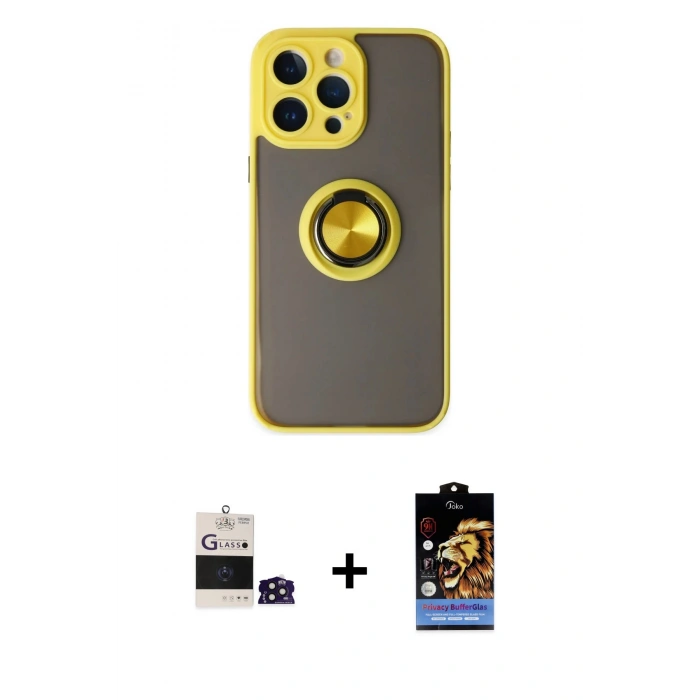 MARSİLYAN™- iPhone 14 Pro Max Kılıf Yörünge Çizgi - Siyah Buffer Hayalet Cam Ekran Koruyucu + Bilvis Titan Kamera Lens - DNMR