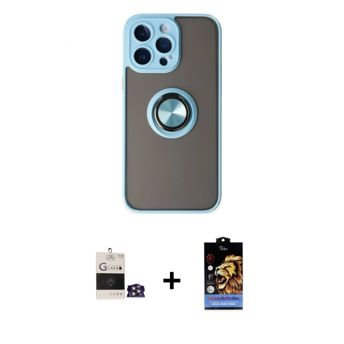 MARSİLYAN™- iPhone 14 Pro Max Kılıf Yörünge Çizgi - Siyah Buffer Hayalet Cam Ekran Koruyucu + Bilvis Titan Kamera Lens - GS