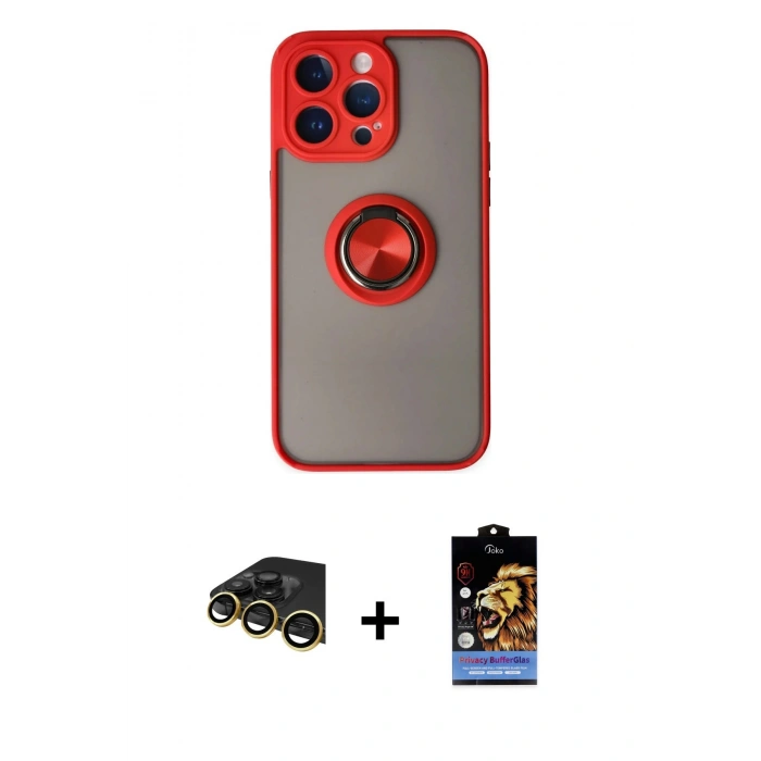 MARSİLYAN™- iPhone 14 Pro Max Kılıf Yörünge Çizgi - Siyah Buffer Hayalet Cam Ekran Koruyucu + Raze Metal Kamera Lens - GD