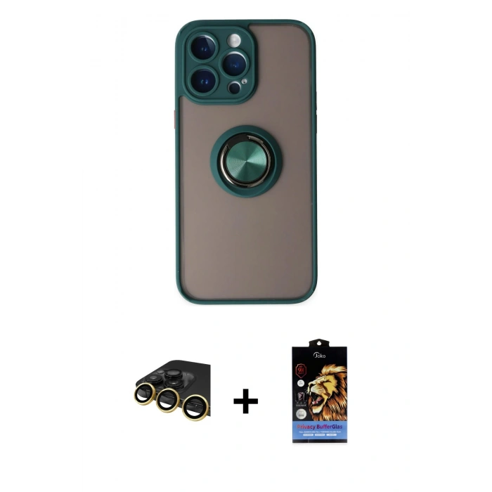 MARSİLYAN™- iPhone 14 Pro Max Kılıf Yörünge Çizgi - Siyah Buffer Hayalet Cam Ekran Koruyucu + Raze Metal Kamera Lens - GD