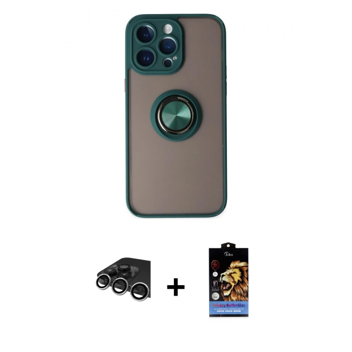 MARSİLYAN™- iPhone 14 Pro Max Kılıf Yörünge Çizgi - Siyah Buffer Hayalet Cam Ekran Koruyucu + Raze Metal Kamera Lens - GS
