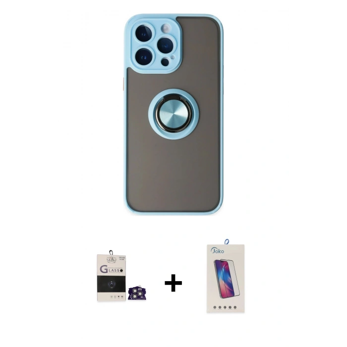 MARSİLYAN™- iPhone 14 Pro Max Kılıf Yörünge Çizgi - Siyah Joko 5D Cam + Bilvis Titan Kamera Lens - GS