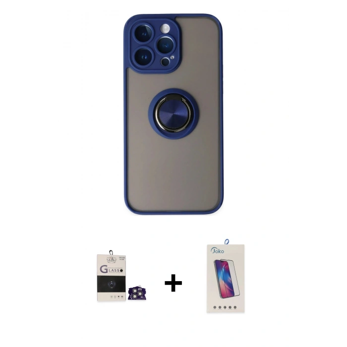 MARSİLYAN™- iPhone 14 Pro Max Kılıf Yörünge Çizgi - Siyah Joko 5D Cam + Bilvis Titan Kamera Lens - GS