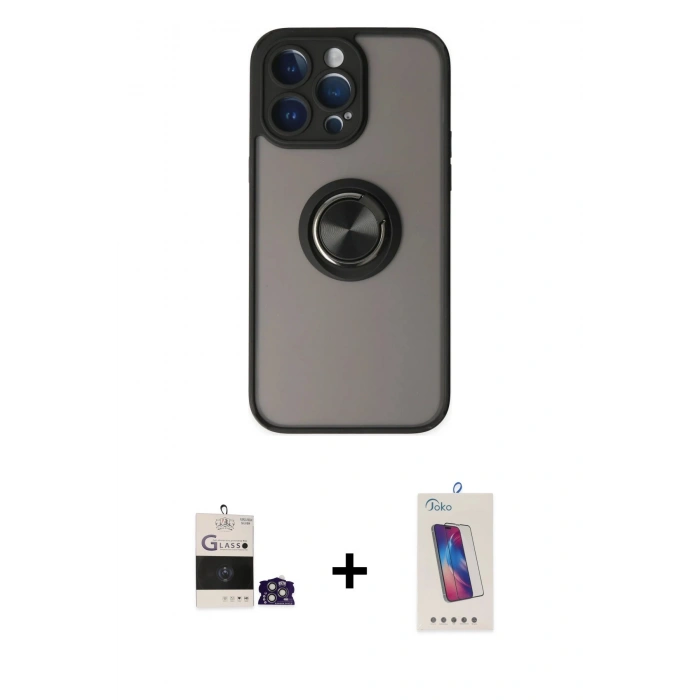MARSİLYAN™- iPhone 14 Pro Max Kılıf Yörünge Çizgi - Siyah Joko 5D Cam + Bilvis Titan Kamera Lens - GS