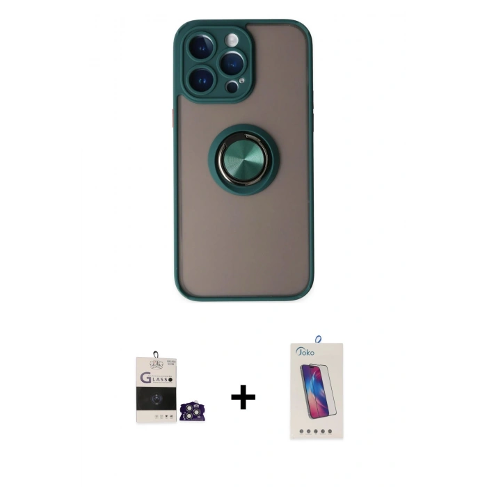 MARSİLYAN™- iPhone 14 Pro Max Kılıf Yörünge Çizgi - Siyah Joko 5D Cam + Bilvis Titan Kamera Lens - GS