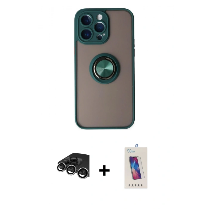 MARSİLYAN™- iPhone 14 Pro Max Kılıf Yörünge Çizgi - Siyah Joko 5D Cam + Raze Metal Kamera Lens - GS