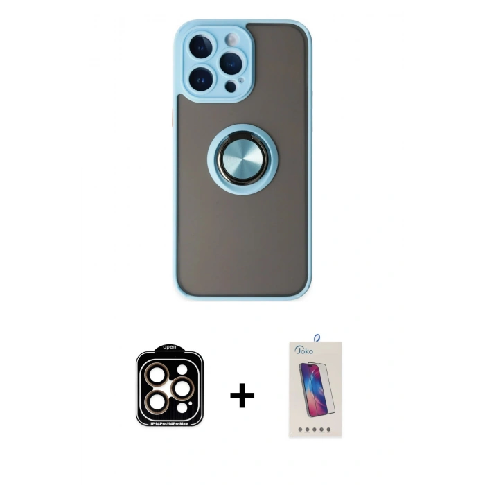 MARSİLYAN™- iPhone 14 Pro Max Kılıf Yörünge Çizgi - Siyah Joko 5D Cam + PVD Metal Kamera Lens - TU