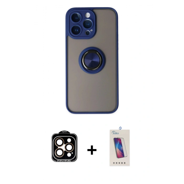 MARSİLYAN™- iPhone 14 Pro Max Kılıf Yörünge Çizgi - Siyah Joko 5D Cam + PVD Metal Kamera Lens - TU