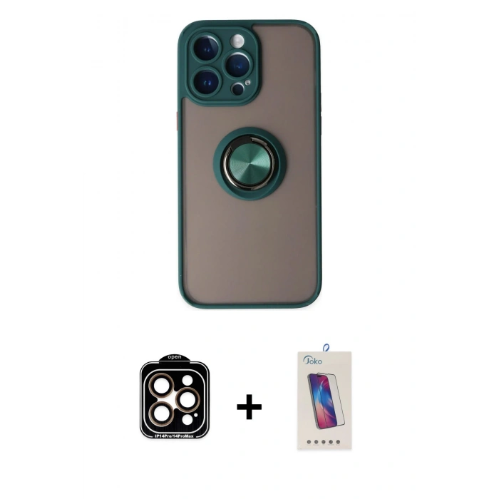 MARSİLYAN™- iPhone 14 Pro Max Kılıf Yörünge Çizgi - Siyah Joko 5D Cam + PVD Metal Kamera Lens - TU