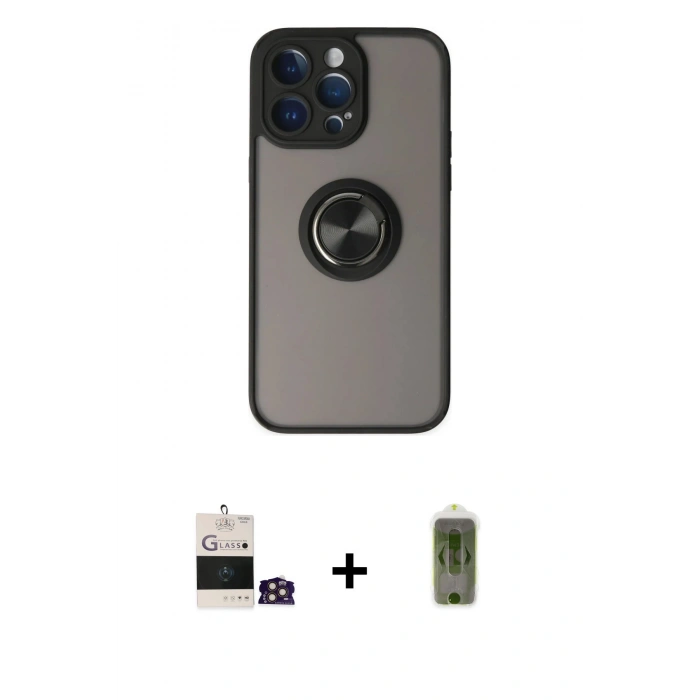 MARSİLYAN™- iPhone 14 Pro Max Kılıf Yörünge Çizgi - Siyah Joko Magic 5D Hayalet Cam + Bilvis Titan Kamera Lens - GD