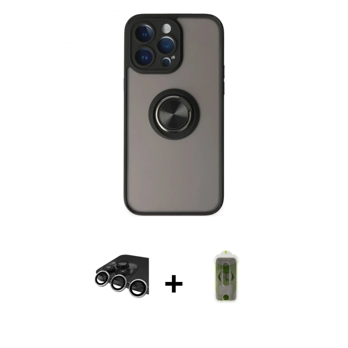 MARSİLYAN™- iPhone 14 Pro Max Kılıf Yörünge Çizgi - Siyah Joko Magic 5D Hayalet Cam + Raze Metal Kamera Lens - GS