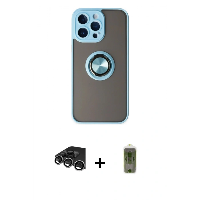 MARSİLYAN™- iPhone 14 Pro Max Kılıf Yörünge Çizgi - Siyah Joko Magic 5D Hayalet Cam + Raze Metal Kamera Lens - GS