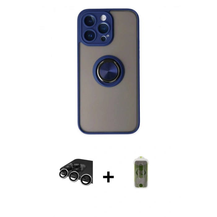 MARSİLYAN™- iPhone 14 Pro Max Kılıf Yörünge Çizgi - Siyah Joko Magic 5D Hayalet Cam + Raze Metal Kamera Lens - GS