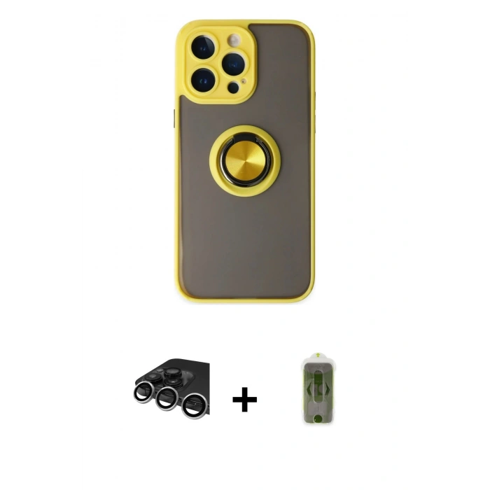 MARSİLYAN™- iPhone 14 Pro Max Kılıf Yörünge Çizgi - Siyah Joko Magic 5D Hayalet Cam + Raze Metal Kamera Lens - GS