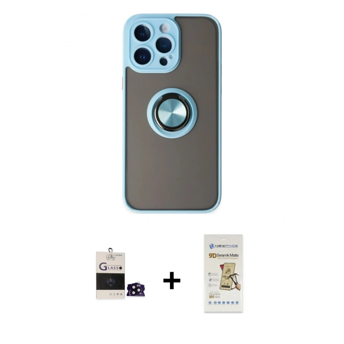 MARSİLYAN™- iPhone 14 Pro Max Kılıf Yörünge Çizgi - Siyah Mat Seramik Nano Ekran Koruyucu + Bilvis Titan Kamera Lens - SH