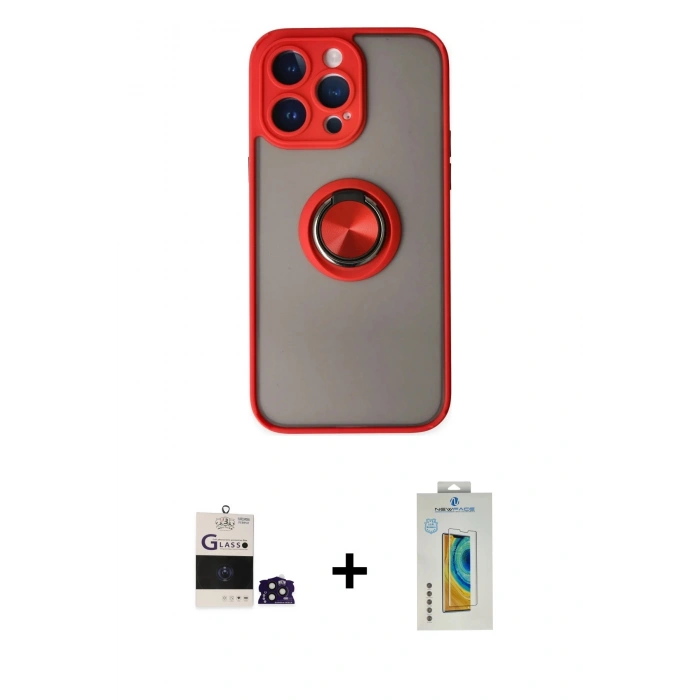 MARSİLYAN™- iPhone 14 Pro Max Kılıf Yörünge Çizgi - Siyah Polymer Nano Ekran Koruyucu + Bilvis Titan Kamera Lens - DNMR