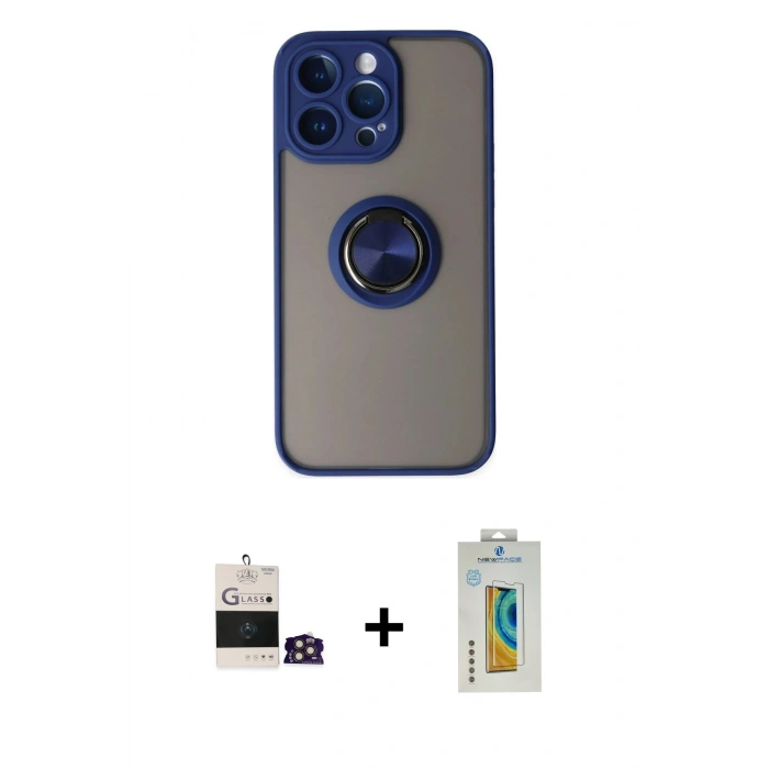 MARSİLYAN™- iPhone 14 Pro Max Kılıf Yörünge Çizgi - Siyah Polymer Nano Ekran Koruyucu + Bilvis Titan Kamera Lens - GD