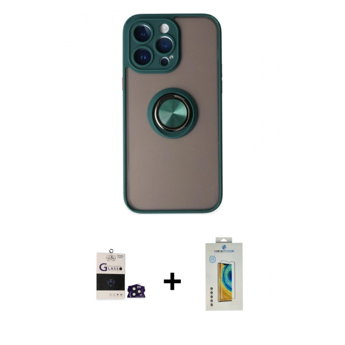 MARSİLYAN™- iPhone 14 Pro Max Kılıf Yörünge Çizgi - Siyah Polymer Nano Ekran Koruyucu + Bilvis Titan Kamera Lens - DNMR