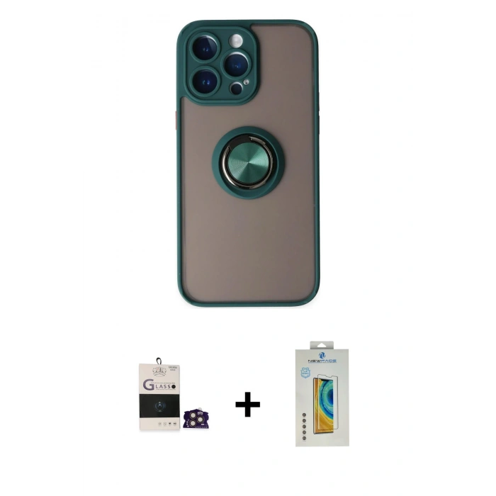 MARSİLYAN™- iPhone 14 Pro Max Kılıf Yörünge Çizgi - Siyah Polymer Nano Ekran Koruyucu + Bilvis Titan Kamera Lens - GD