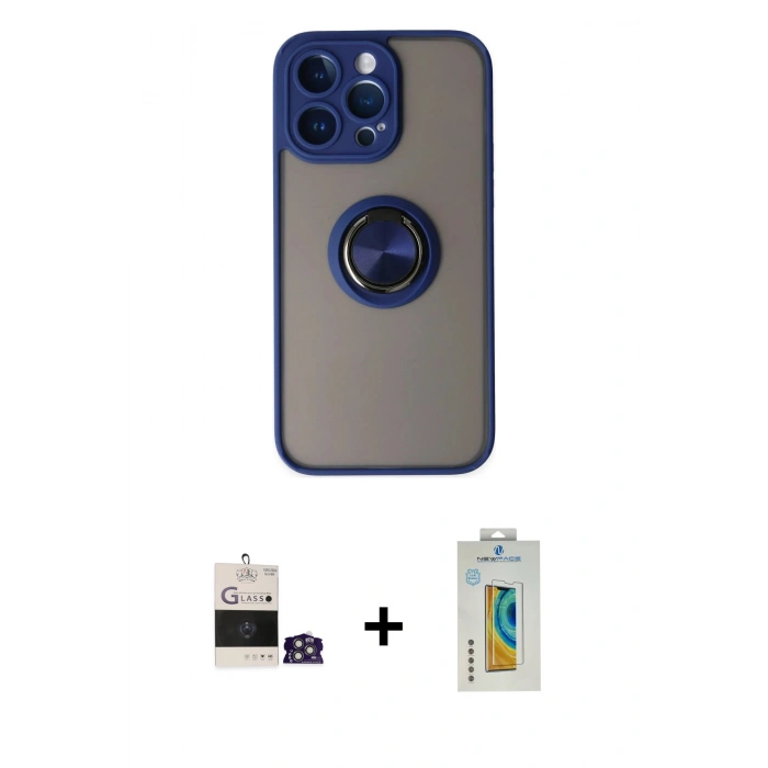 MARSİLYAN™- iPhone 14 Pro Max Kılıf Yörünge Çizgi - Siyah Polymer Nano Ekran Koruyucu + Bilvis Titan Kamera Lens - GS