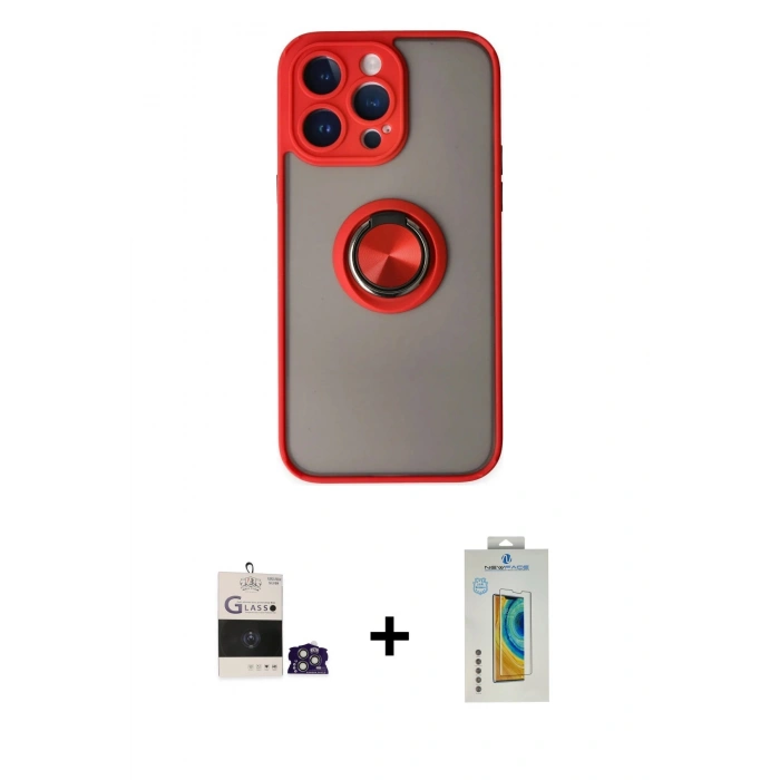 MARSİLYAN™- iPhone 14 Pro Max Kılıf Yörünge Çizgi - Siyah Polymer Nano Ekran Koruyucu + Bilvis Titan Kamera Lens - GS