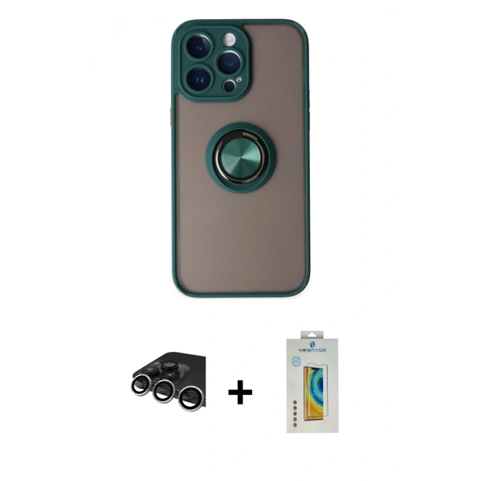 MARSİLYAN™- iPhone 14 Pro Max Kılıf Yörünge Çizgi - Siyah Polymer Nano Ekran Koruyucu + Raze Metal Kamera Lens - GS
