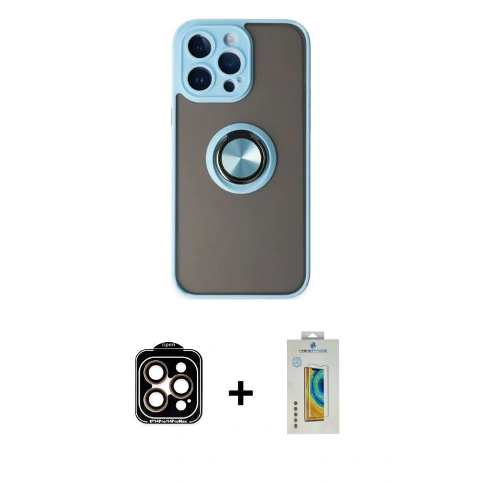 MARSİLYAN™- iPhone 14 Pro Max Kılıf Yörünge Çizgi - Siyah Polymer Nano Ekran Koruyucu + PVD Metal Kamera Lens - TU