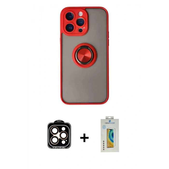 MARSİLYAN™- iPhone 14 Pro Max Kılıf Yörünge Çizgi - Siyah Polymer Nano Ekran Koruyucu + PVD Metal Kamera Lens - TU