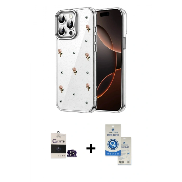 MARSİLYAN™- iPhone 14 Pro Max Kılıf Yörünge Form - Şeffaf Royal Nano Ekran Koruyucu + Bilvis Titan Kamera Lens - SH