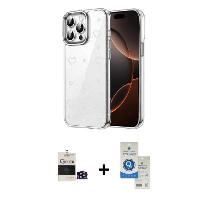 MARSİLYAN™- iPhone 14 Pro Max Kılıf Yörünge Form - Şeffaf Royal Nano Ekran Koruyucu + Bilvis Titan Kamera Lens - SH